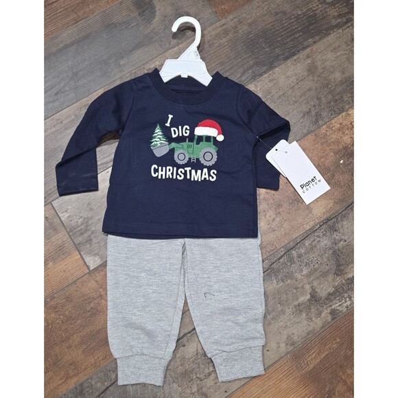 Planet Cotton I Dig Christmas 2pc Baby Outfit NWT Sz 12M B9 - Picture 1 of 4